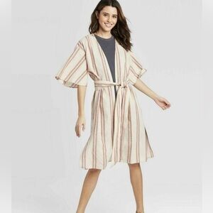 Short Sleeve Striped Wrap Dress Kimono-Universal Thread